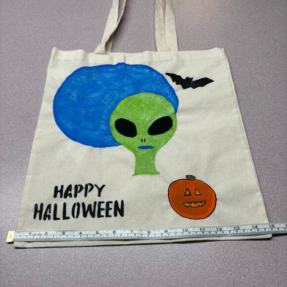 Handmade Halloween Trick-or-Treat Tote – Alien, Planet, Bat & Pumpkin Themed Bag - Picture 5 of 9